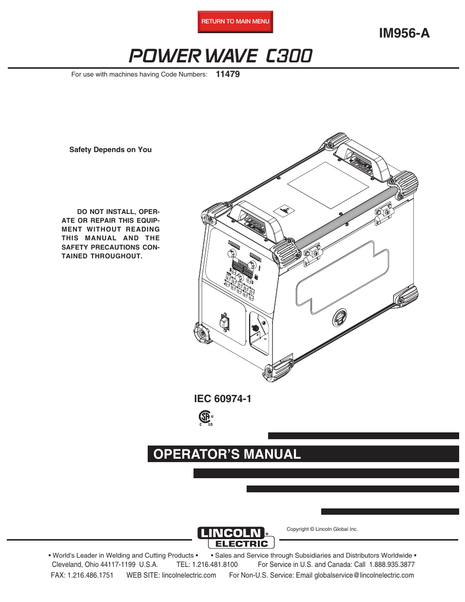 Lincoln Electric IM956 POWER WAVE C300 User Manual | 72 pages