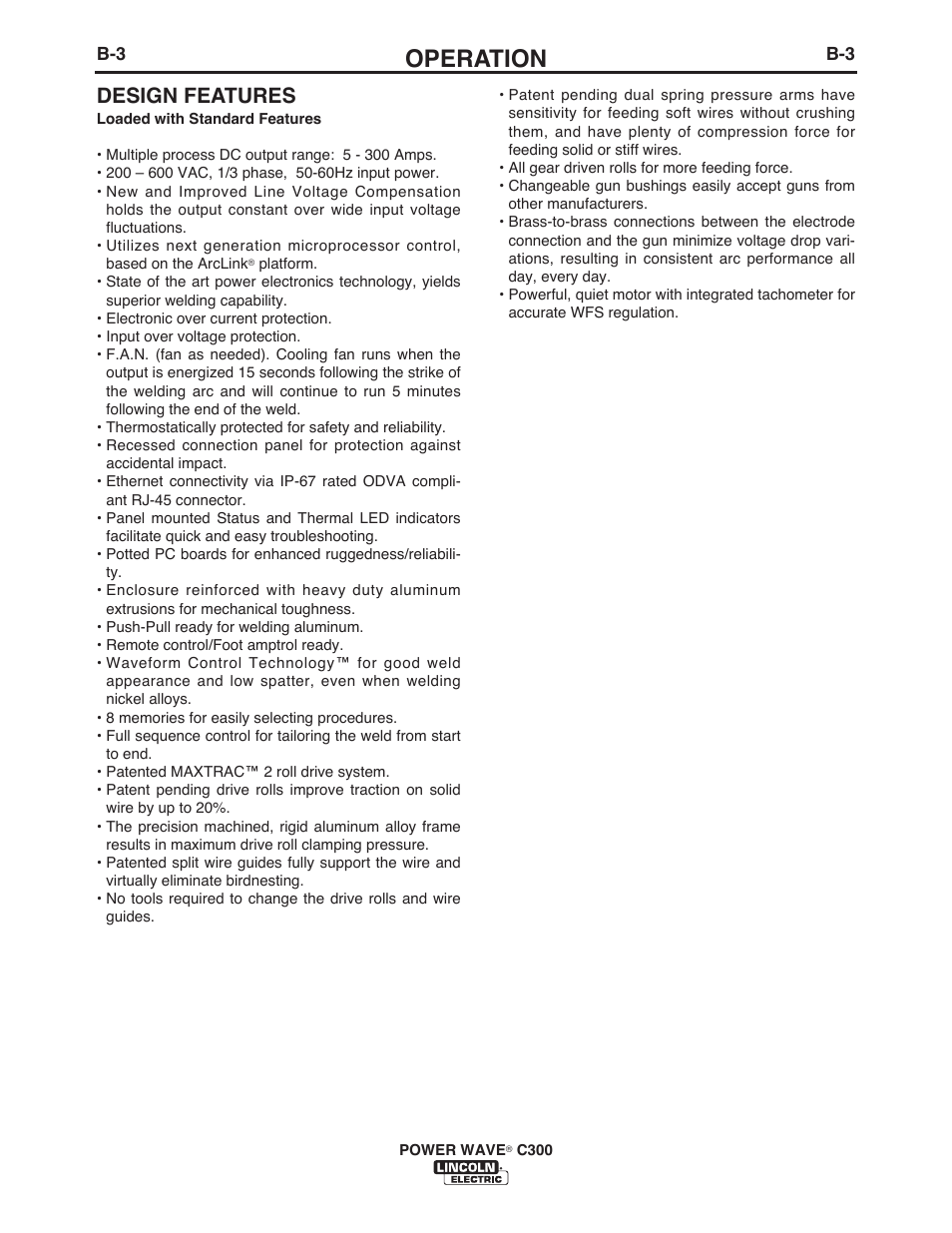 Operation, Design features | Lincoln Electric IM956 POWER WAVE C300 User Manual | Page 24 / 72