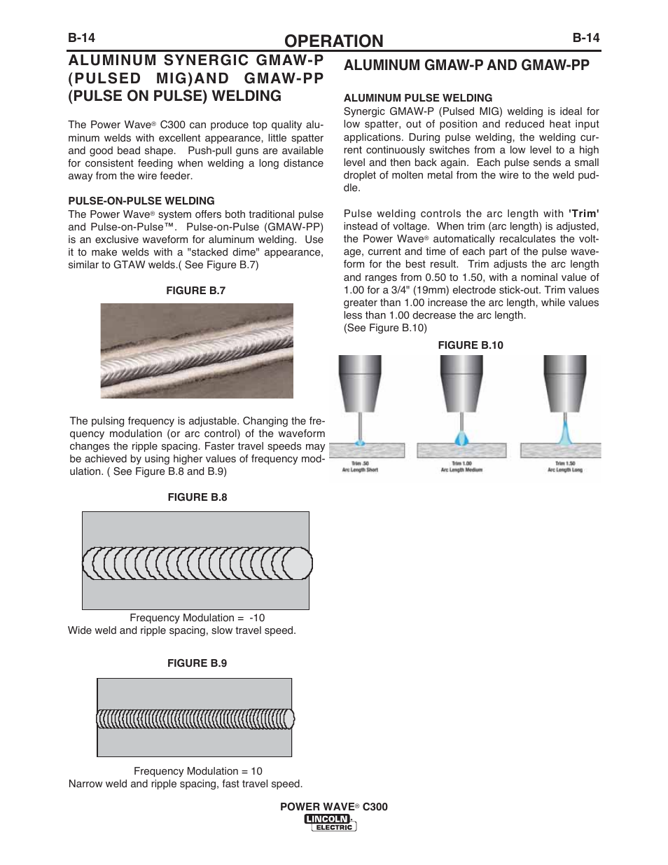 Operation, Aluminum gmaw-p and gmaw-pp | Lincoln Electric IM956 POWER WAVE C300 User Manual | Page 35 / 72