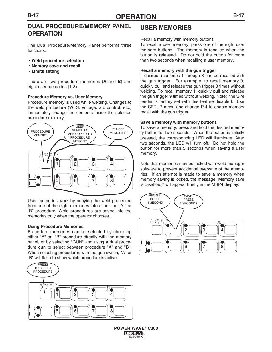 Operation, B-17 | Lincoln Electric IM956 POWER WAVE C300 User Manual | Page 38 / 72