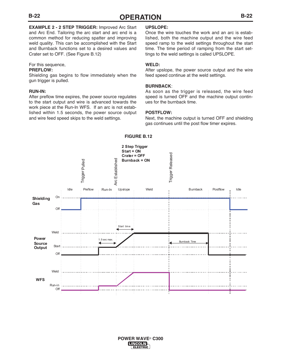 Operation, B-22 | Lincoln Electric IM956 POWER WAVE C300 User Manual | Page 43 / 72