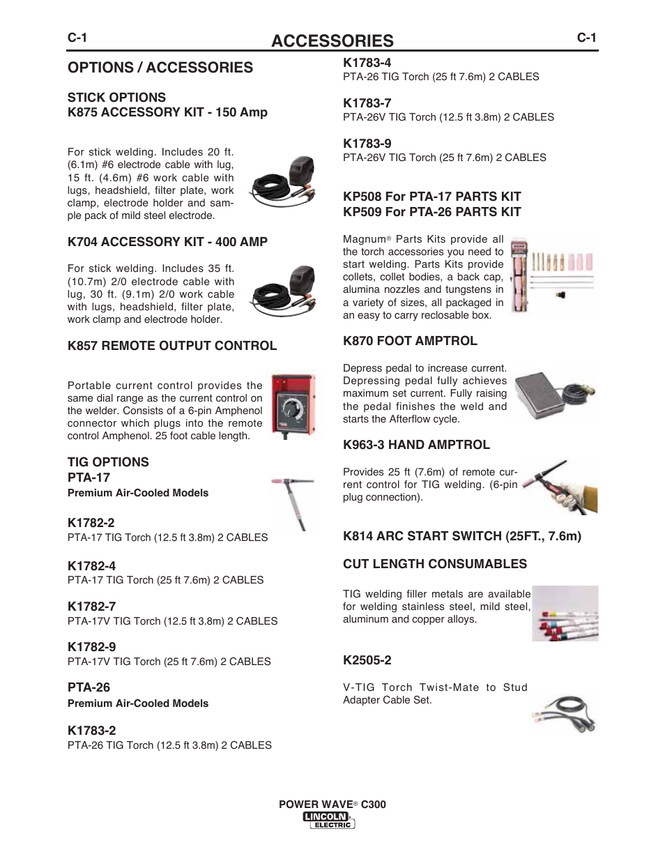 Accessories, Options / accessories | Lincoln Electric IM956 POWER WAVE C300 User Manual | Page 56 / 72