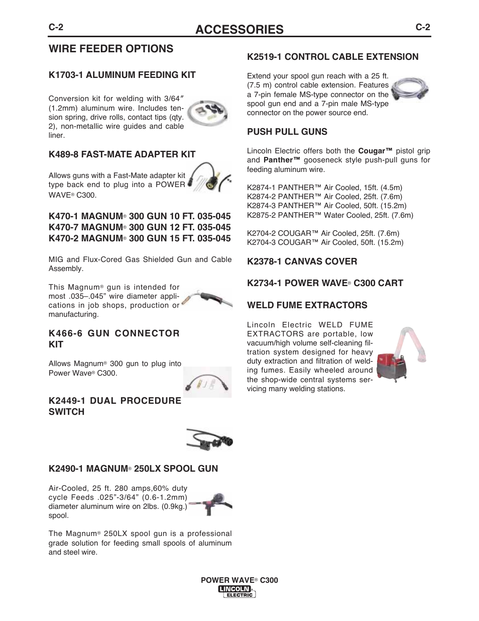 Accessories, Wire feeder options | Lincoln Electric IM956 POWER WAVE C300 User Manual | Page 57 / 72