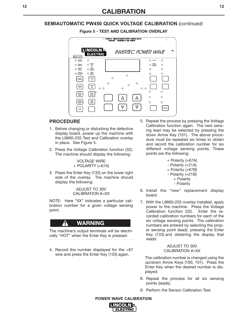 Calibration, Warning, Procedure | Lincoln Electric IM573 POWER WAVE CALIBRATION PROCEDURES User Manual | Page 12 / 32