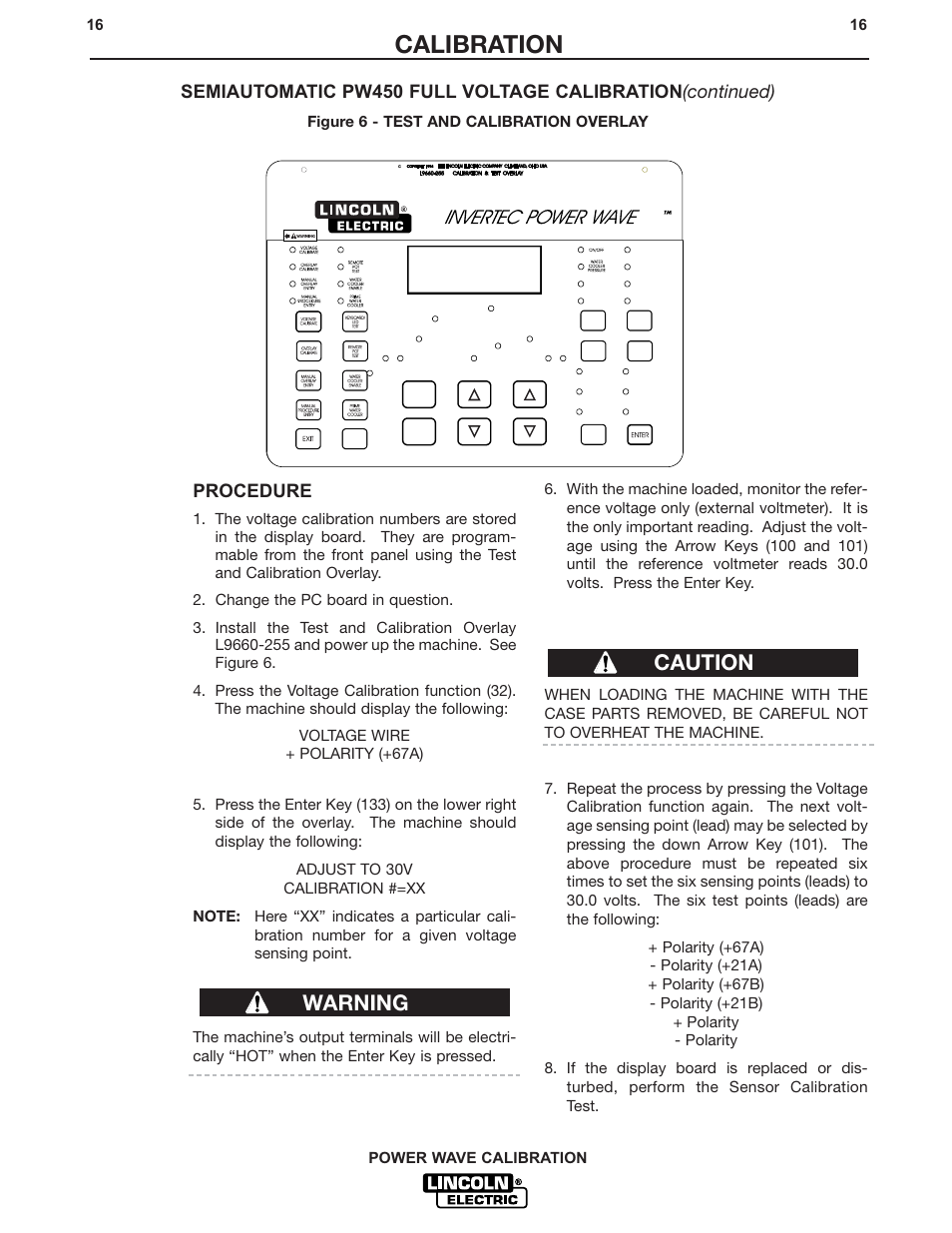 Calibration, Caution warning, Procedure | Lincoln Electric IM573 POWER WAVE CALIBRATION PROCEDURES User Manual | Page 16 / 32