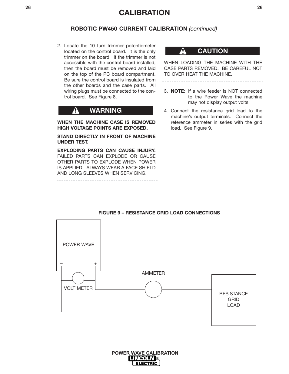 Calibration, Warning, Caution | Lincoln Electric IM573 POWER WAVE CALIBRATION PROCEDURES User Manual | Page 26 / 32