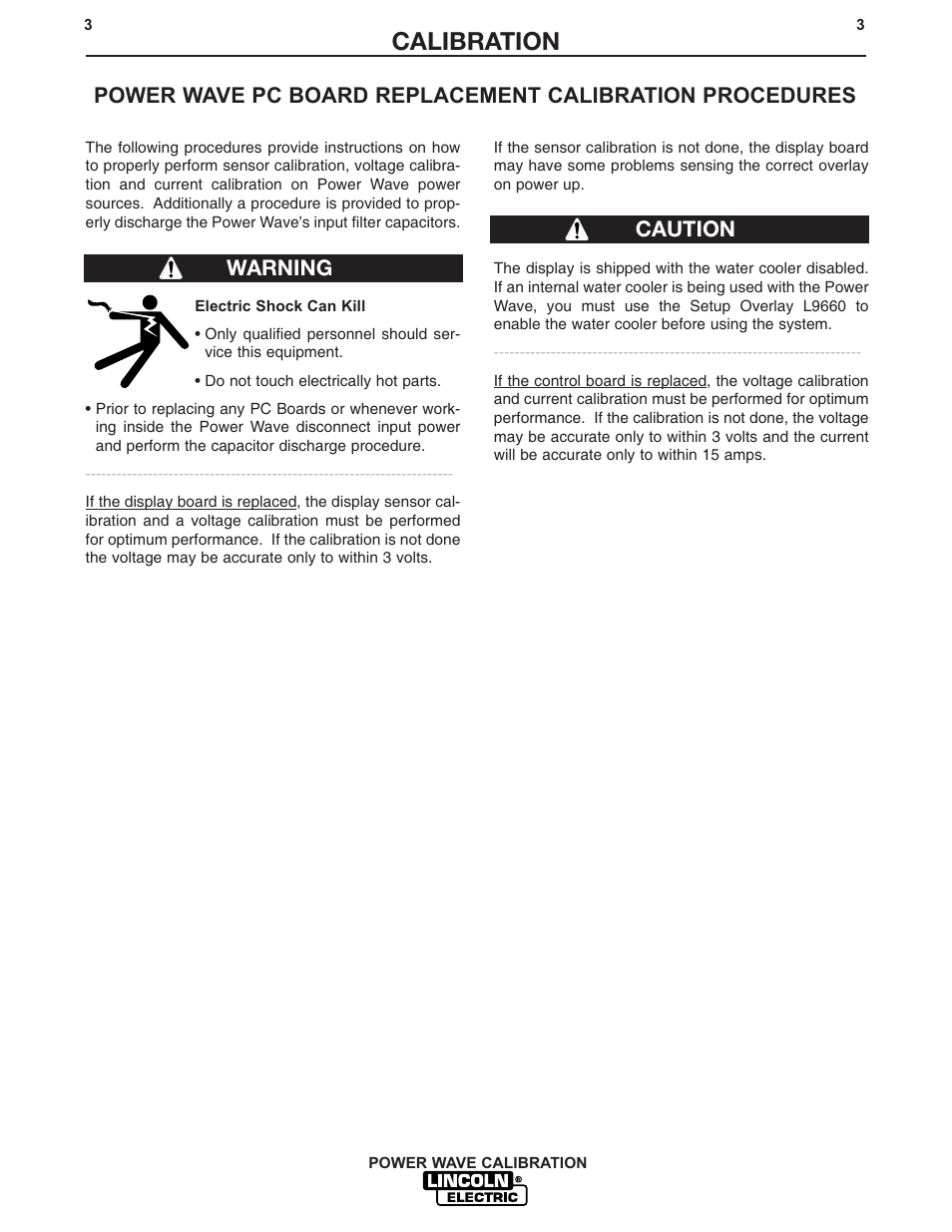 Calibration | Lincoln Electric IM573 POWER WAVE CALIBRATION PROCEDURES User Manual | Page 3 / 32