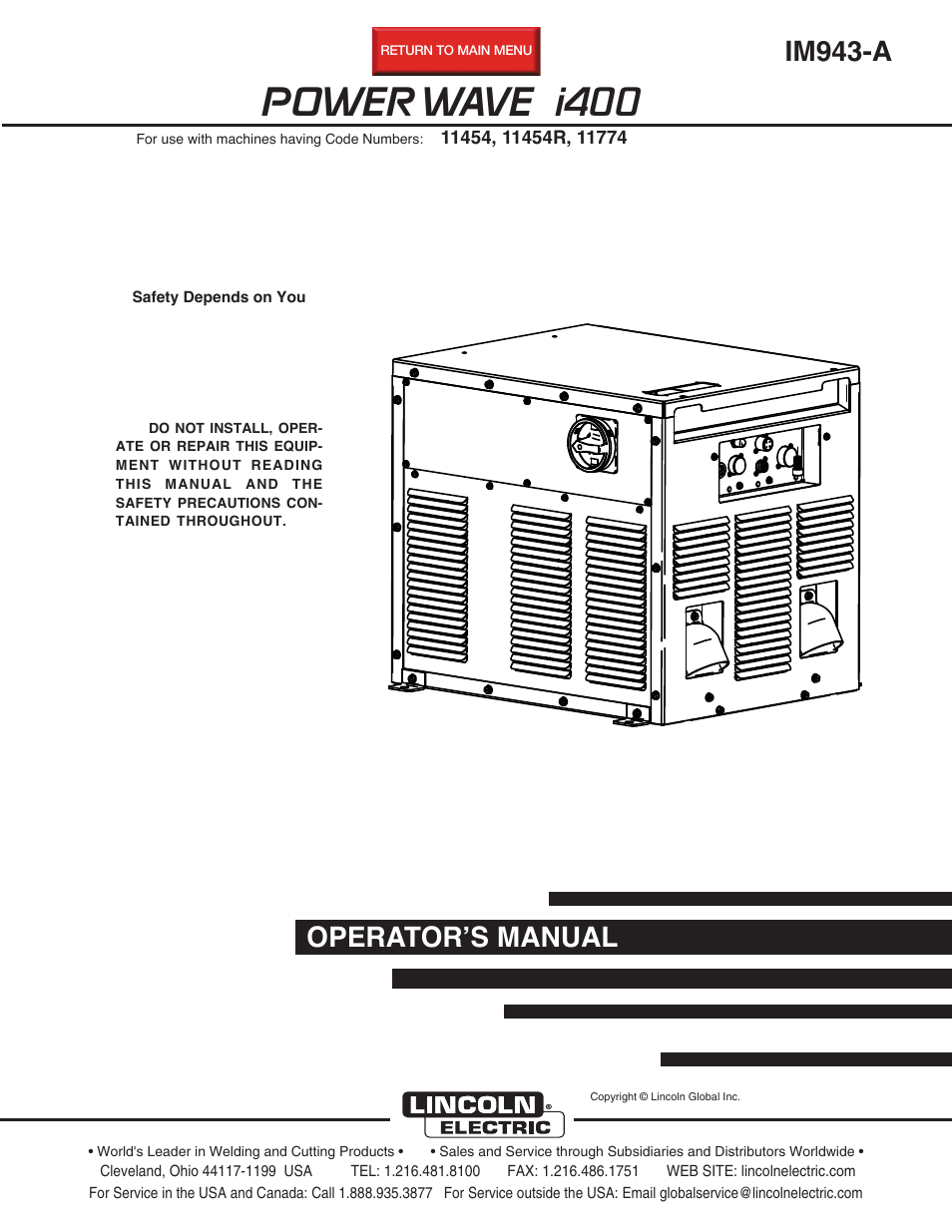 Lincoln Electric IM943 POWER WAVE i400 User Manual | 57 pages