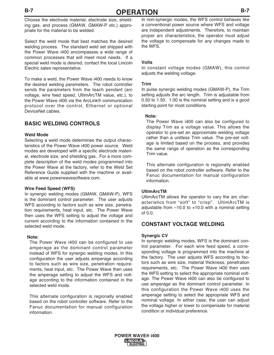 Operation | Lincoln Electric IM986 POWER WAVE i400 User Manual | Page 33 / 56