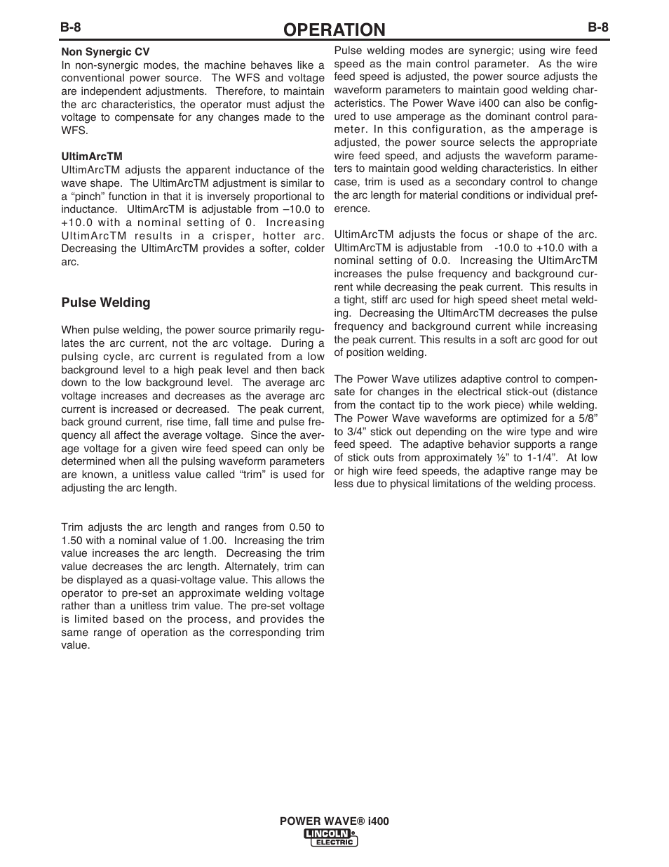 Operation | Lincoln Electric IM986 POWER WAVE i400 User Manual | Page 34 / 56