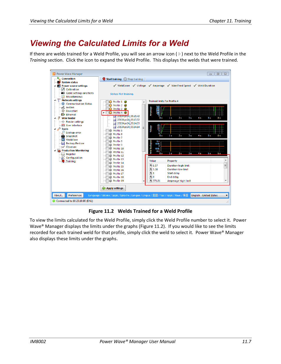 Viewing the calculated limits for a weld | Lincoln Electric IM8002 POWER WAVE MANAGER User Manual | Page 101 / 128