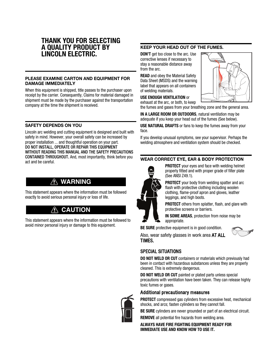 Warning caution | Lincoln Electric IM8002 POWER WAVE MANAGER User Manual | Page 2 / 128