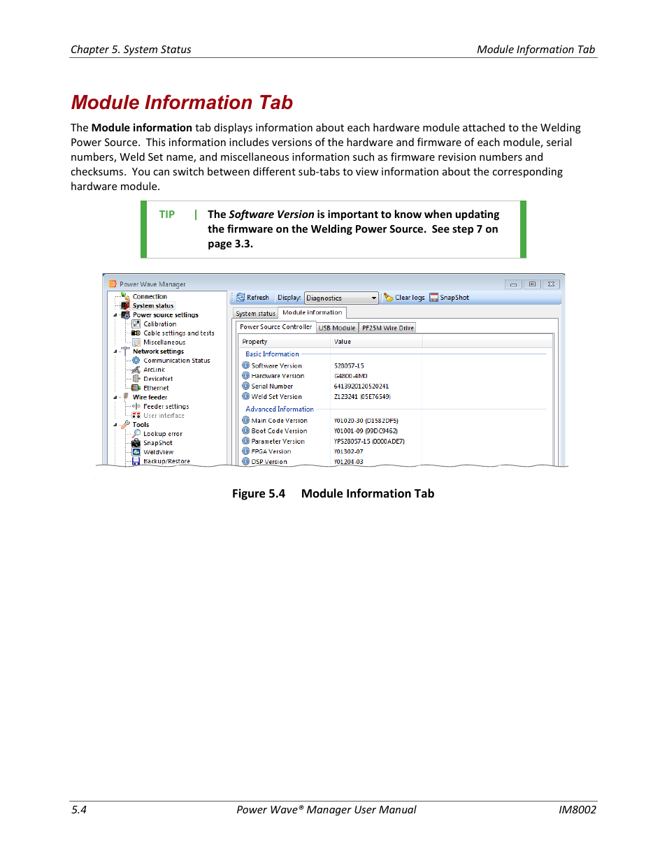 Module information tab, Ee figure, E 5.4 | Lincoln Electric IM8002 POWER WAVE MANAGER User Manual | Page 34 / 128