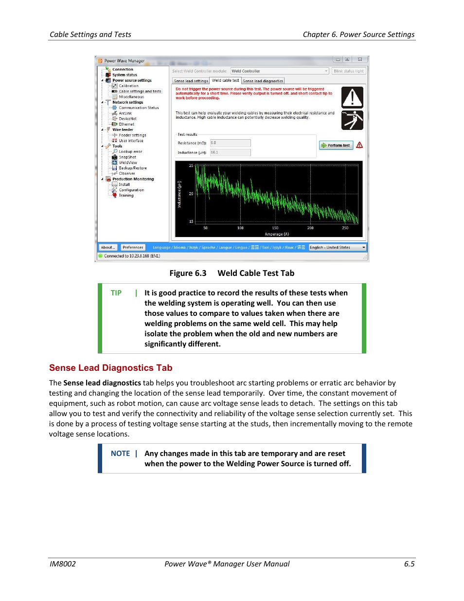 Sense lead diagnostics tab | Lincoln Electric IM8002 POWER WAVE MANAGER User Manual | Page 39 / 128