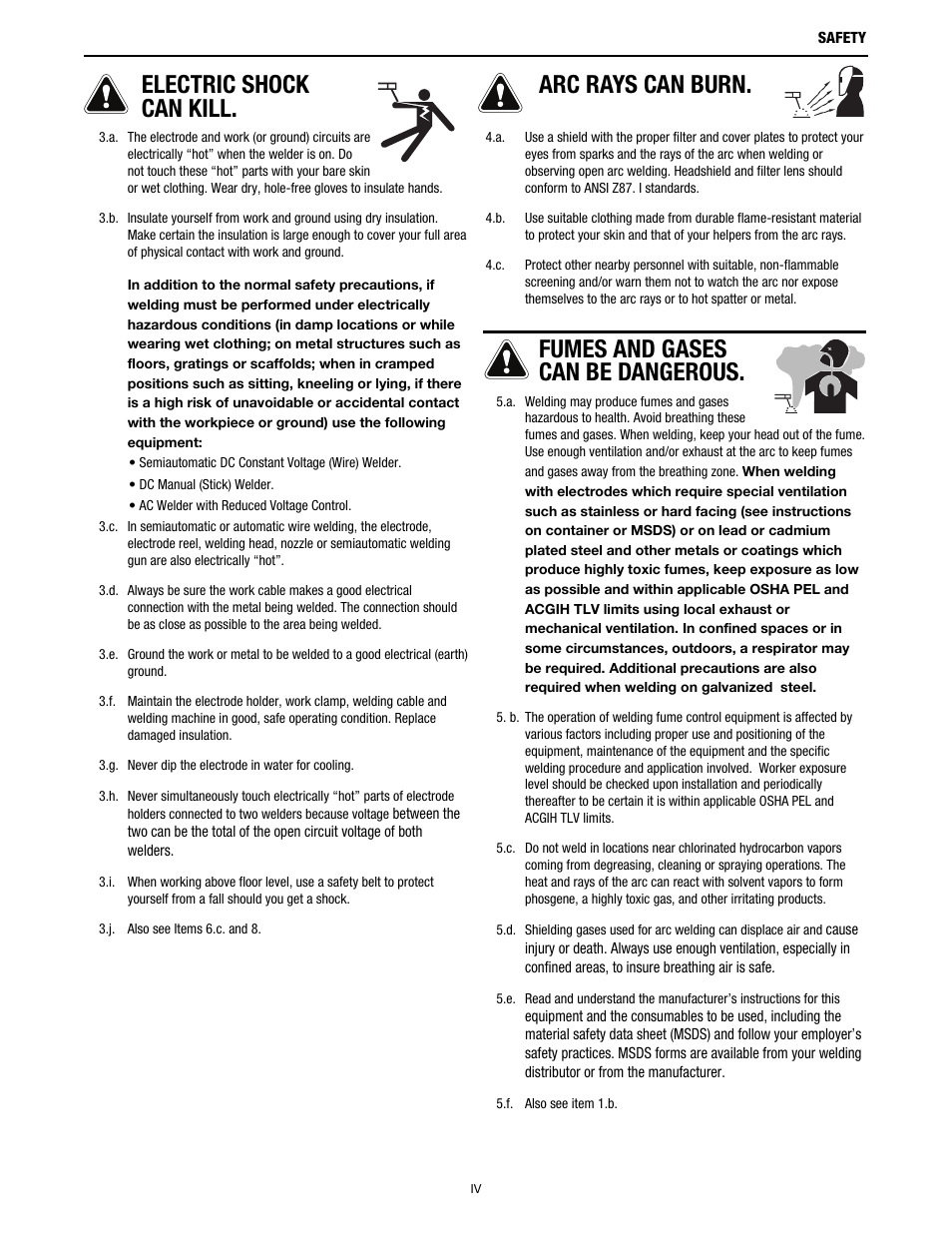 Electric shock can kill, Arc rays can burn, Fumes and gases can be dangerous | Lincoln Electric IM8002 POWER WAVE MANAGER User Manual | Page 4 / 128