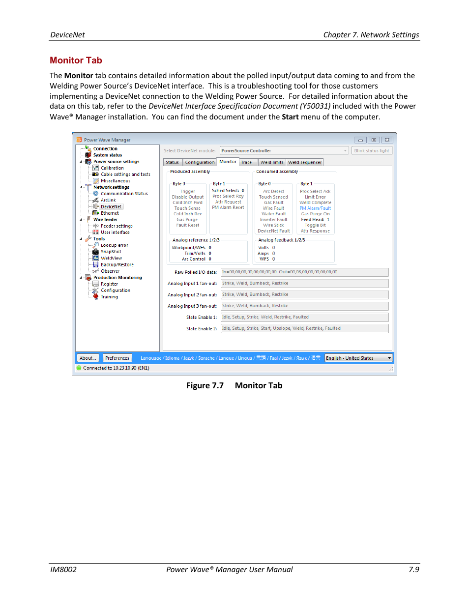 Monitor tab | Lincoln Electric IM8002 POWER WAVE MANAGER User Manual | Page 51 / 128