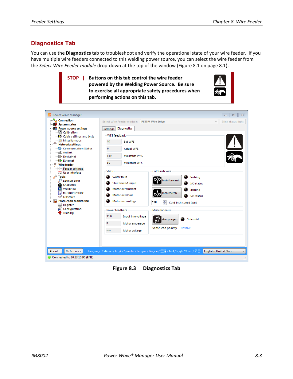 Diagnostics tab | Lincoln Electric IM8002 POWER WAVE MANAGER User Manual | Page 61 / 128