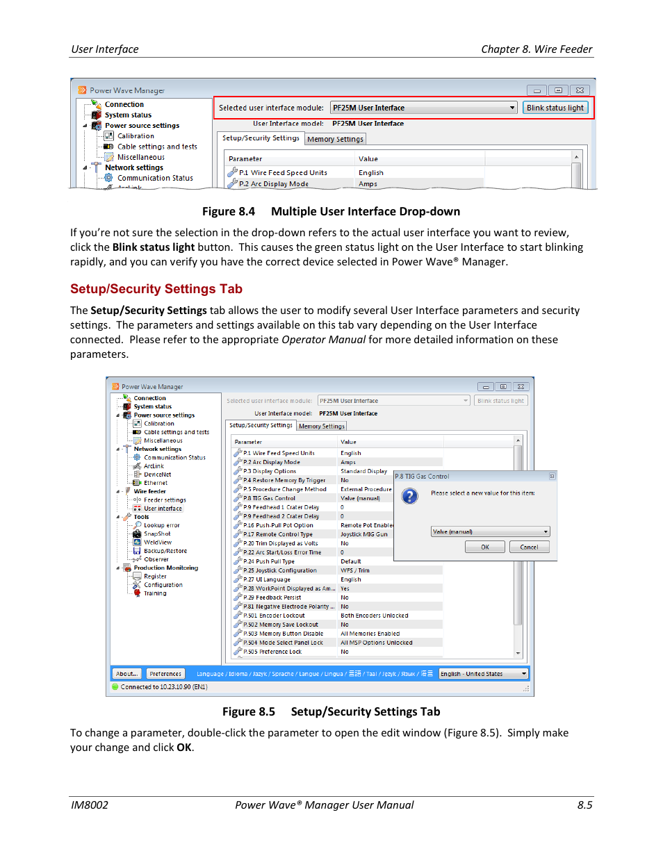 Setup/security settings tab | Lincoln Electric IM8002 POWER WAVE MANAGER User Manual | Page 63 / 128