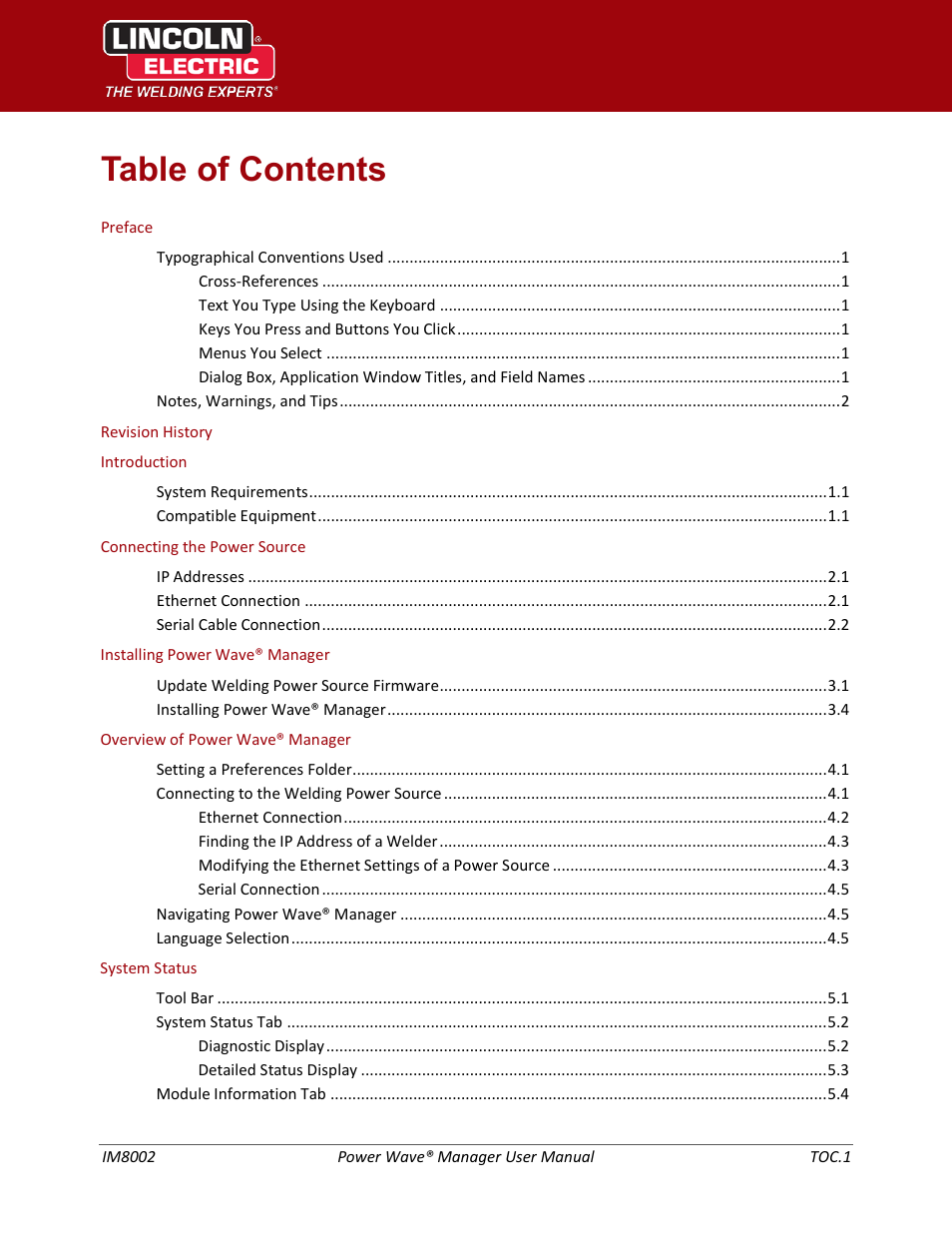 Lincoln Electric IM8002 POWER WAVE MANAGER User Manual | Page 7 / 128