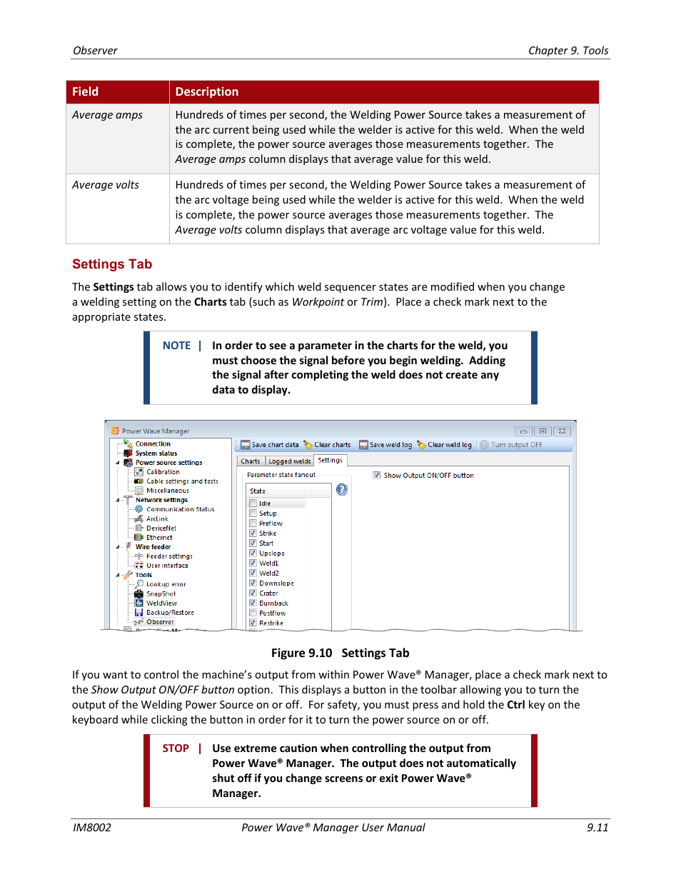 Settings tab | Lincoln Electric IM8002 POWER WAVE MANAGER User Manual | Page 77 / 128