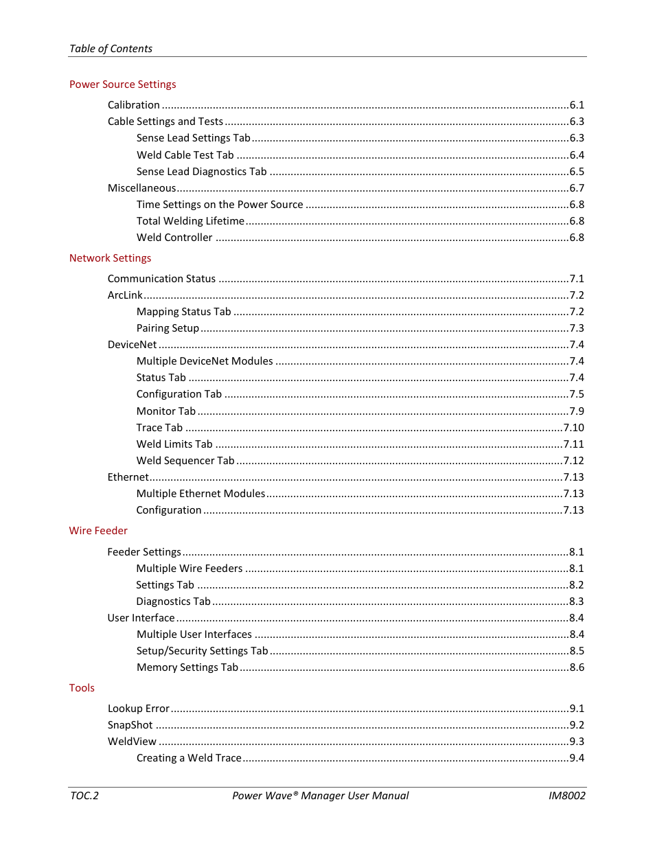 Lincoln Electric IM8002 POWER WAVE MANAGER User Manual | Page 8 / 128