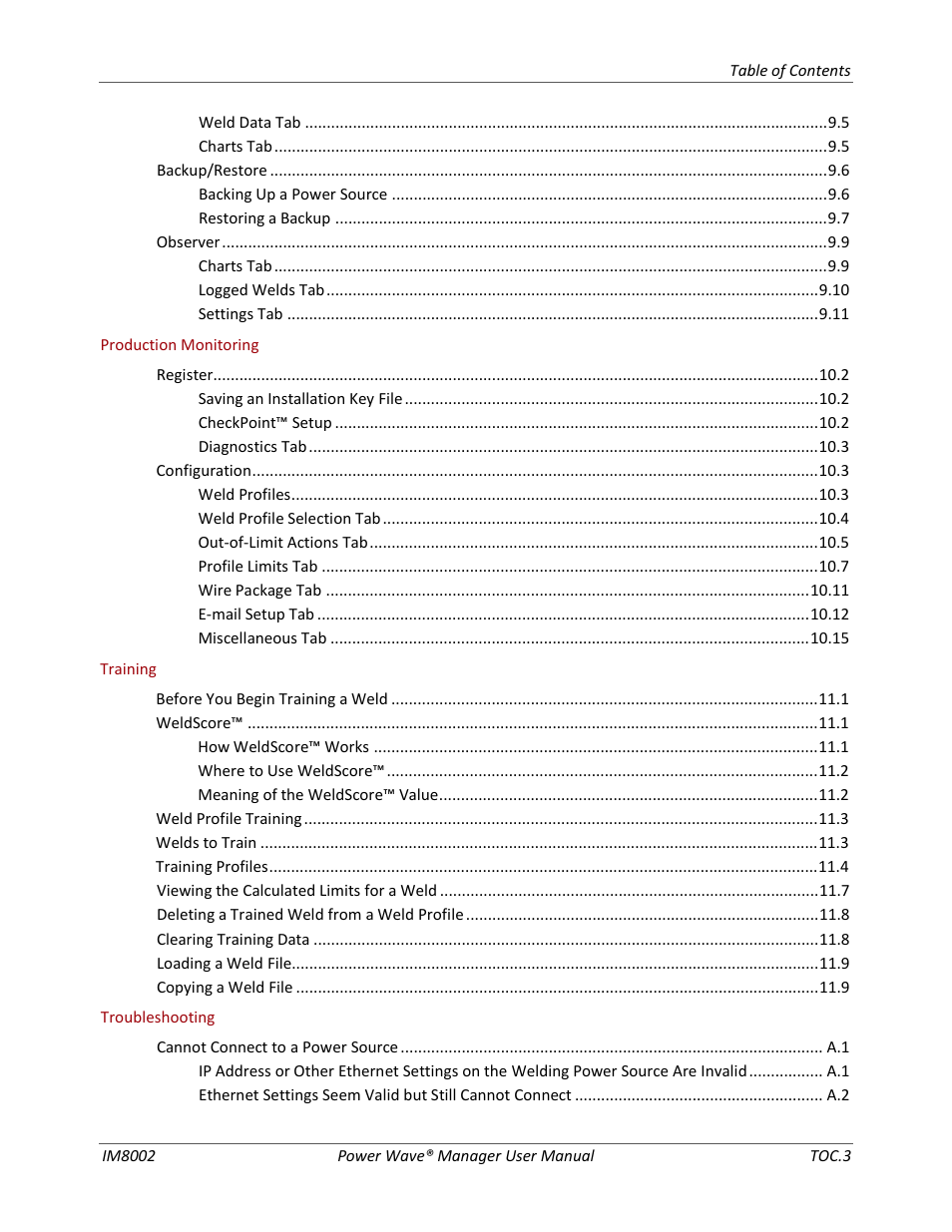 Lincoln Electric IM8002 POWER WAVE MANAGER User Manual | Page 9 / 128