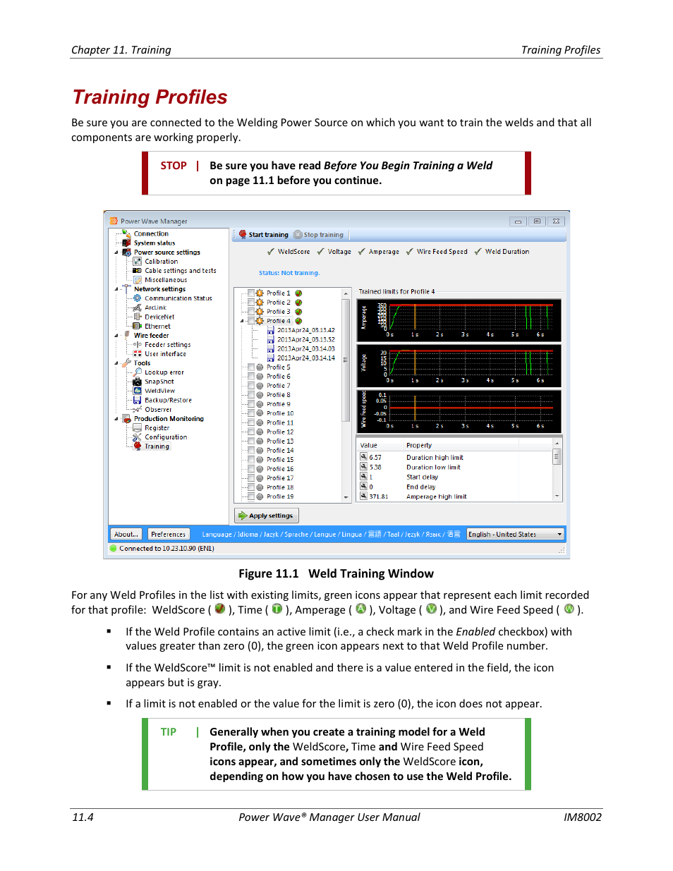 Training profiles | Lincoln Electric IM8002 POWER WAVE MANAGER User Manual | Page 98 / 128