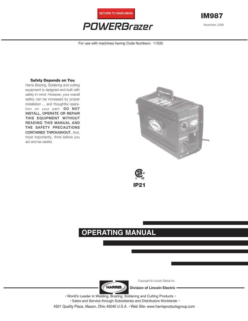 Lincoln Electric IM987 POWERBrazer User Manual | 24 pages