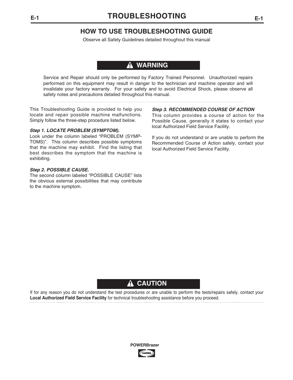 Troubleshooting, Caution, How to use troubleshooting guide | Warning | Lincoln Electric IM987 POWERBrazer User Manual | Page 16 / 24