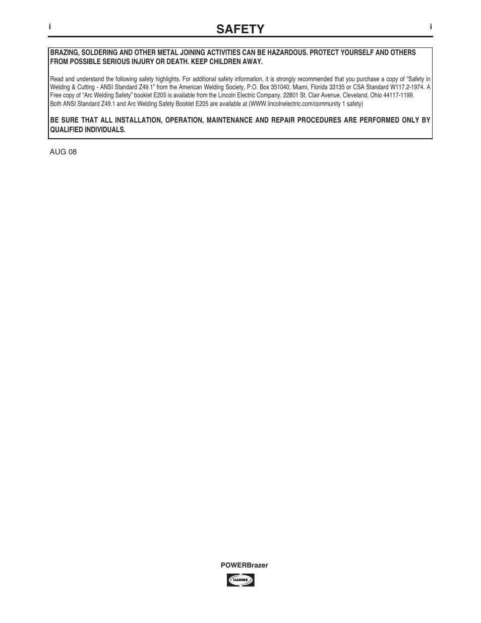 Safety | Lincoln Electric IM987 POWERBrazer User Manual | Page 2 / 24