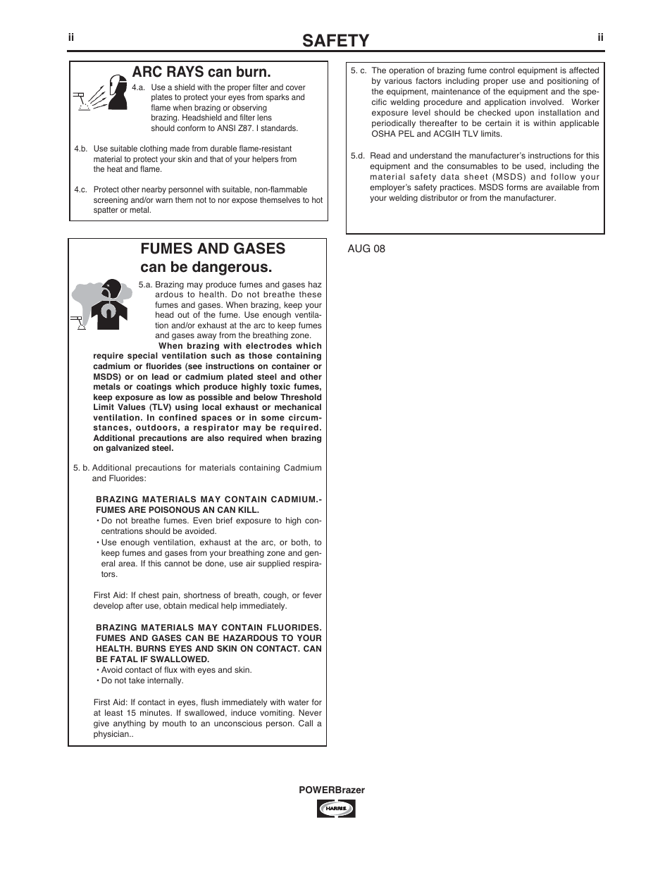 Safety, Arc rays can burn, Fumes and gases can be dangerous | Lincoln Electric IM987 POWERBrazer User Manual | Page 3 / 24