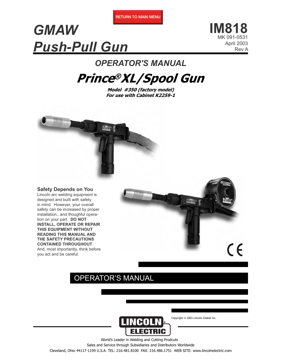 Lincoln Electric IM818 Prince XL 350 User Manual | 45 pages