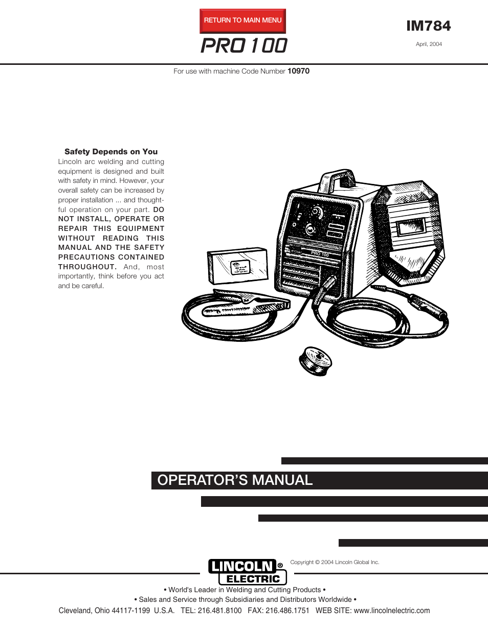 Lincoln Electric IM784 PRO 100 User Manual | 35 pages