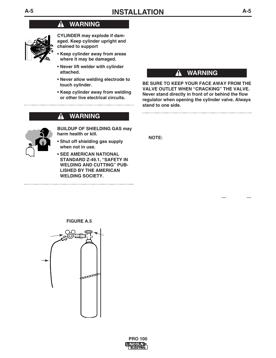 Installation, Warning | Lincoln Electric IM784 PRO 100 User Manual | Page 12 / 35