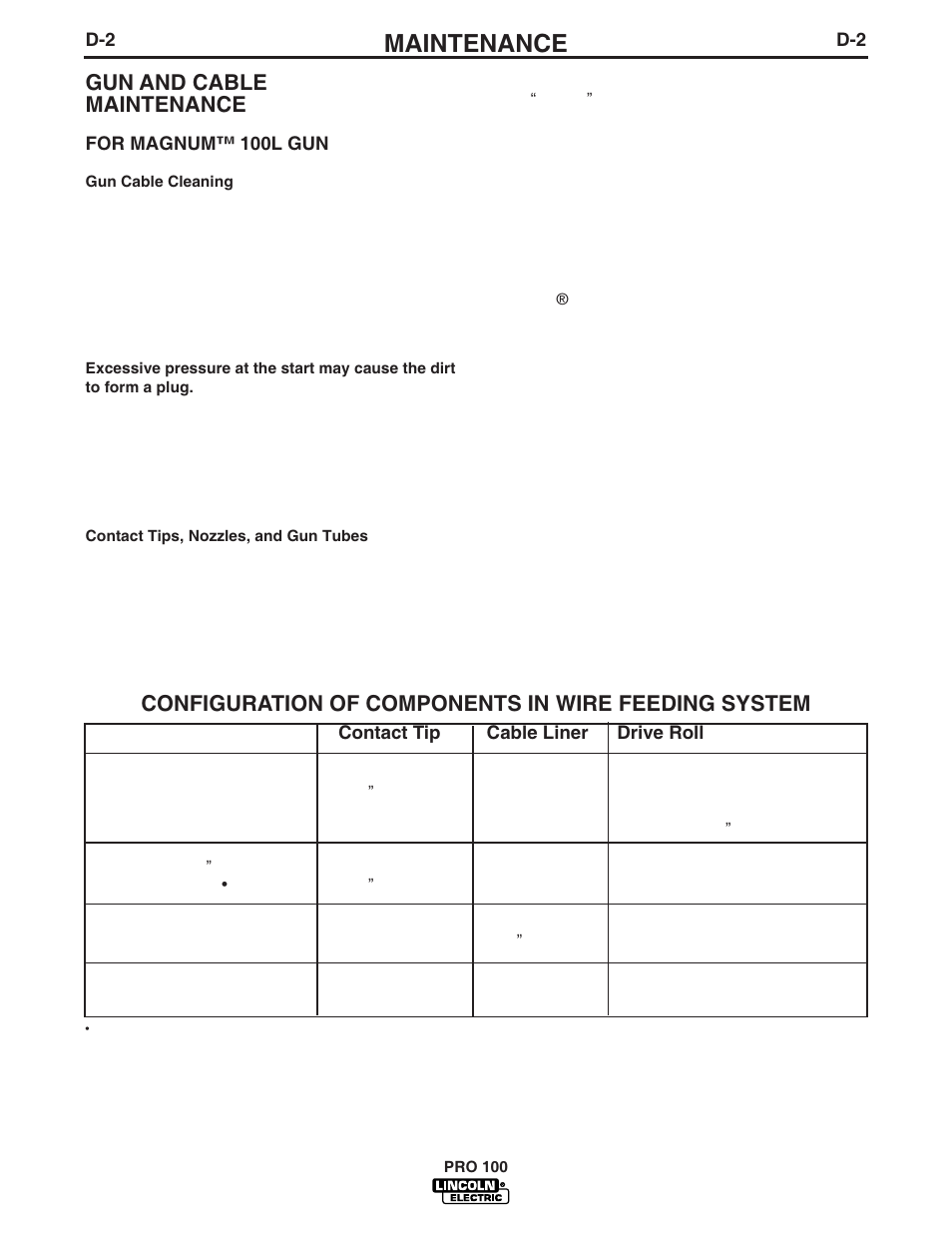 Maintenance, Gun and cable maintenance, Configuration of components in wire feeding system | Lincoln Electric IM784 PRO 100 User Manual | Page 23 / 35