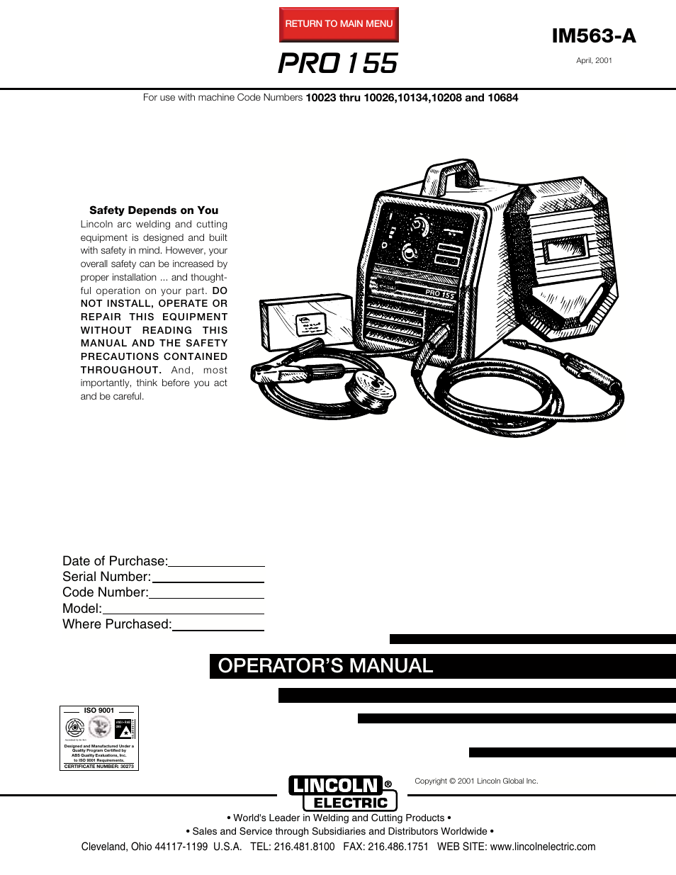 Lincoln Electric IM563 PRO 155 User Manual | 46 pages