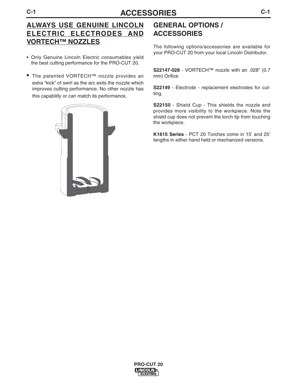 Accessories, General options / accessories | Lincoln Electric IM594 PRO-CUT 20 User Manual | Page 16 / 28