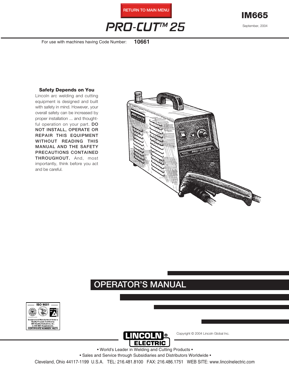 Lincoln Electric IM665 PRO-CUT 25 User Manual | 29 pages