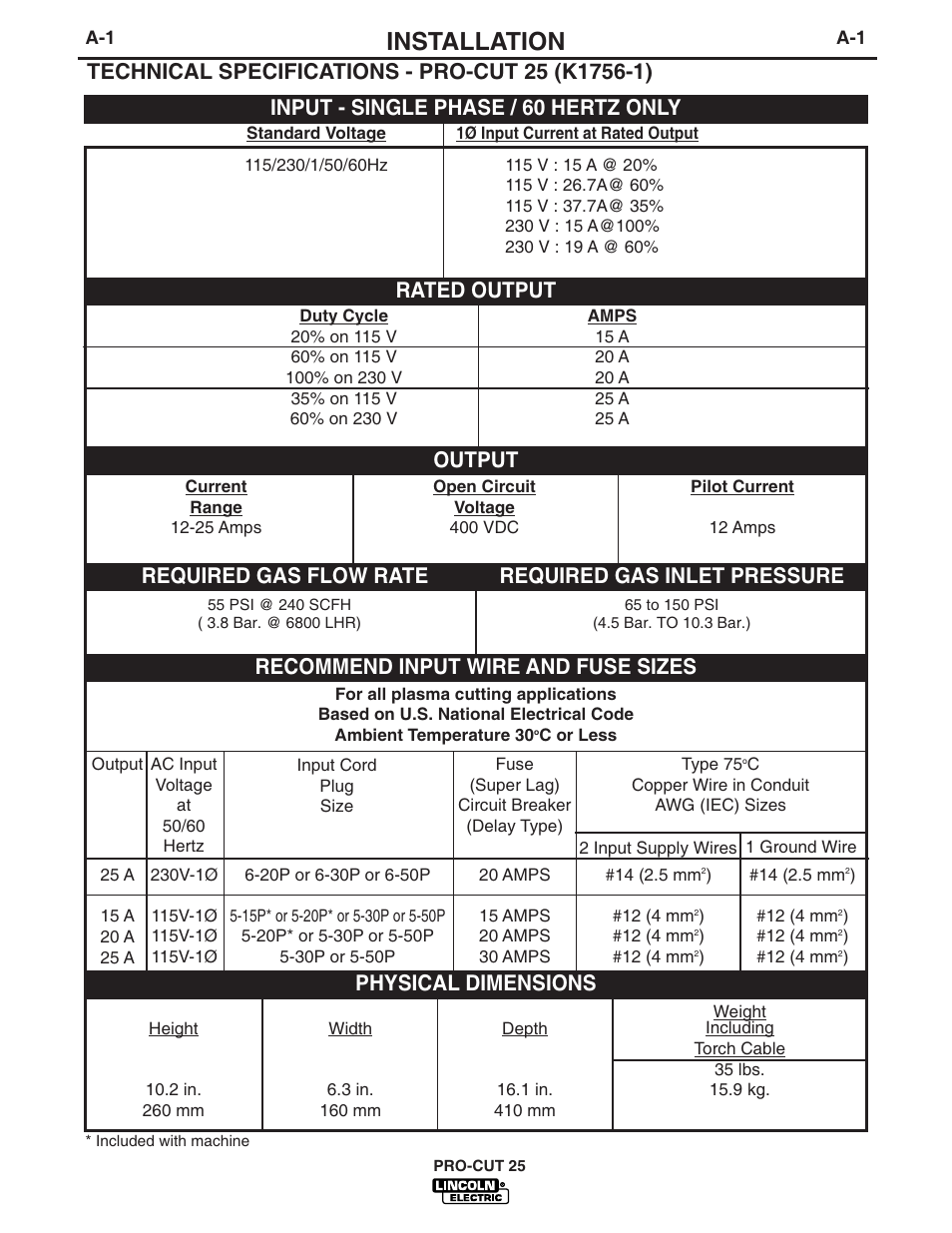 Installation | Lincoln Electric IM665 PRO-CUT 25 User Manual | Page 8 / 29