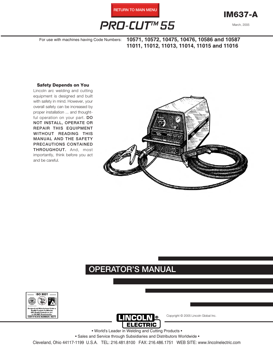 Lincoln Electric IM637 PRO-CUT 55 User Manual | 40 pages