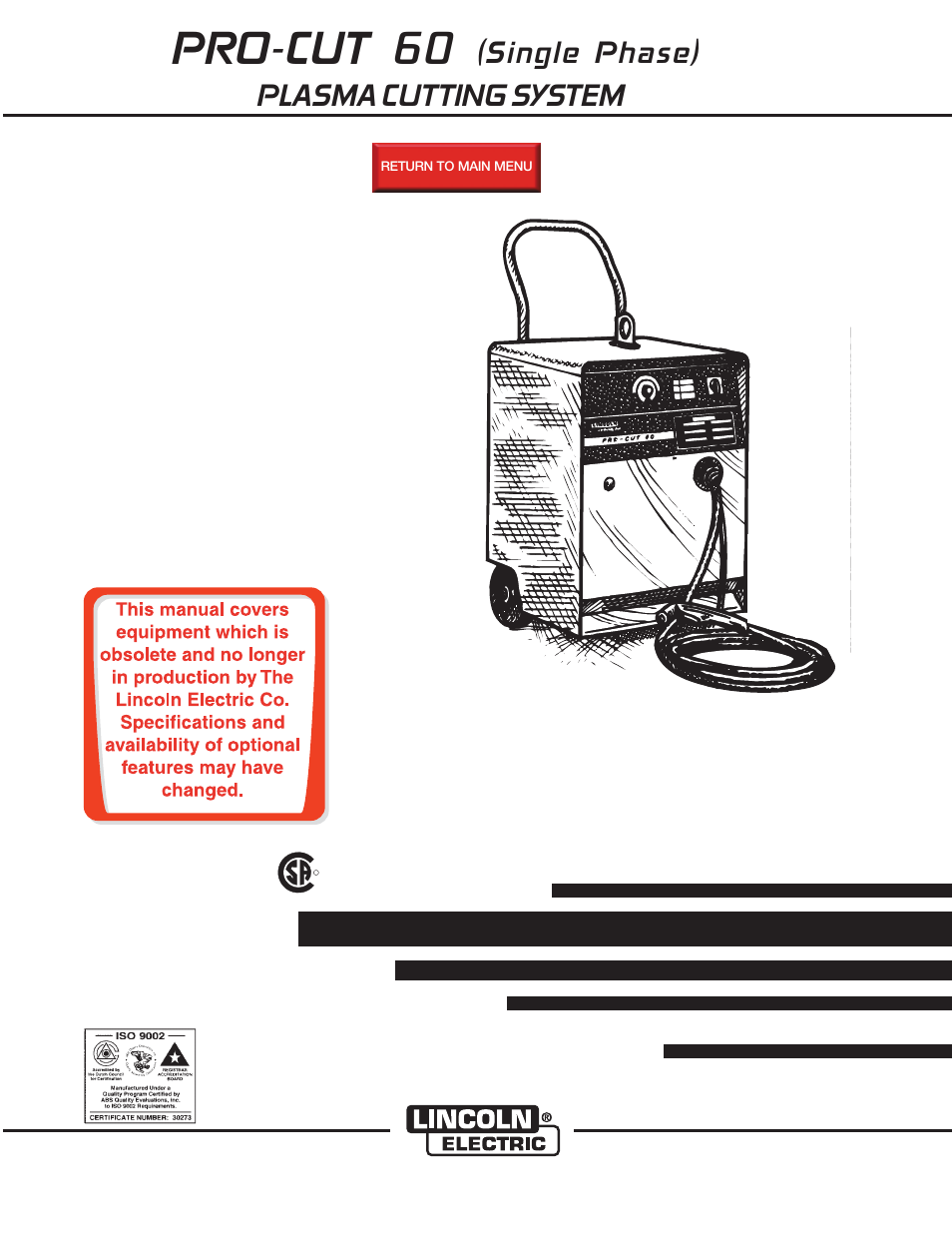 Lincoln Electric IM399 PRO-CUT 60 Single Phase User Manual | 30 pages