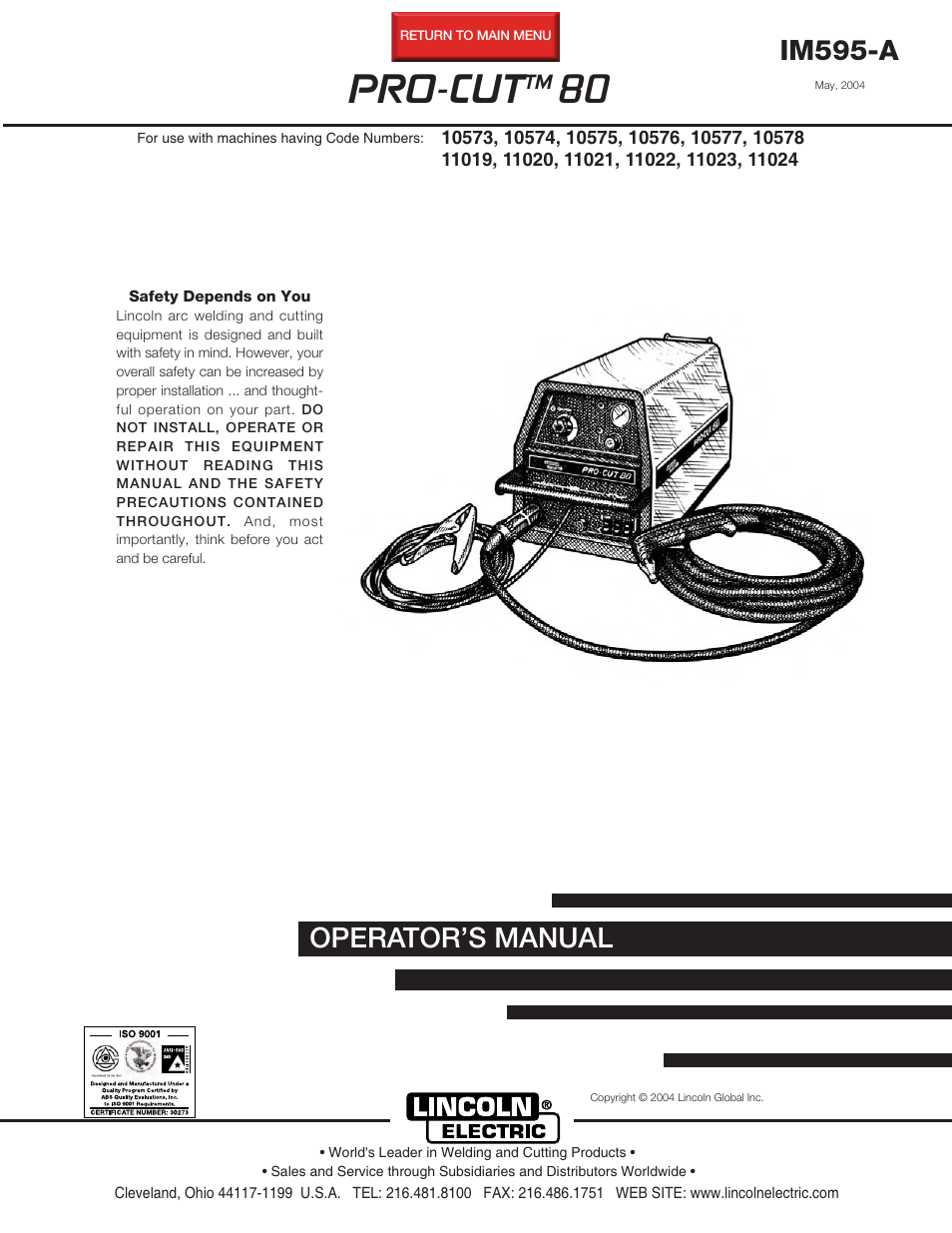 Lincoln Electric IM595 PRO-CUT 60 User Manual | 39 pages