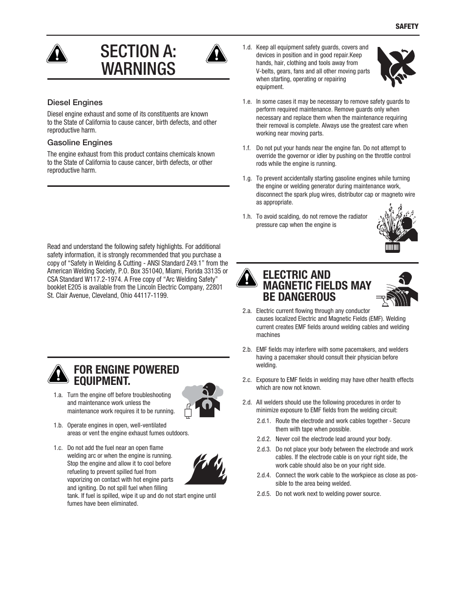 For engine powered equipment, Electric and magnetic fields may be dangerous | Lincoln Electric IM8001 PRODUCTION MONITORING 2.2 User Manual | Page 3 / 136