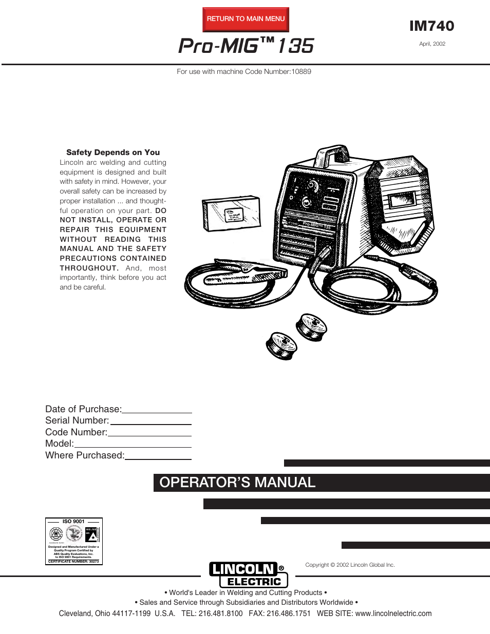 Lincoln Electric IM740 PRO-MIG 135 User Manual | 48 pages
