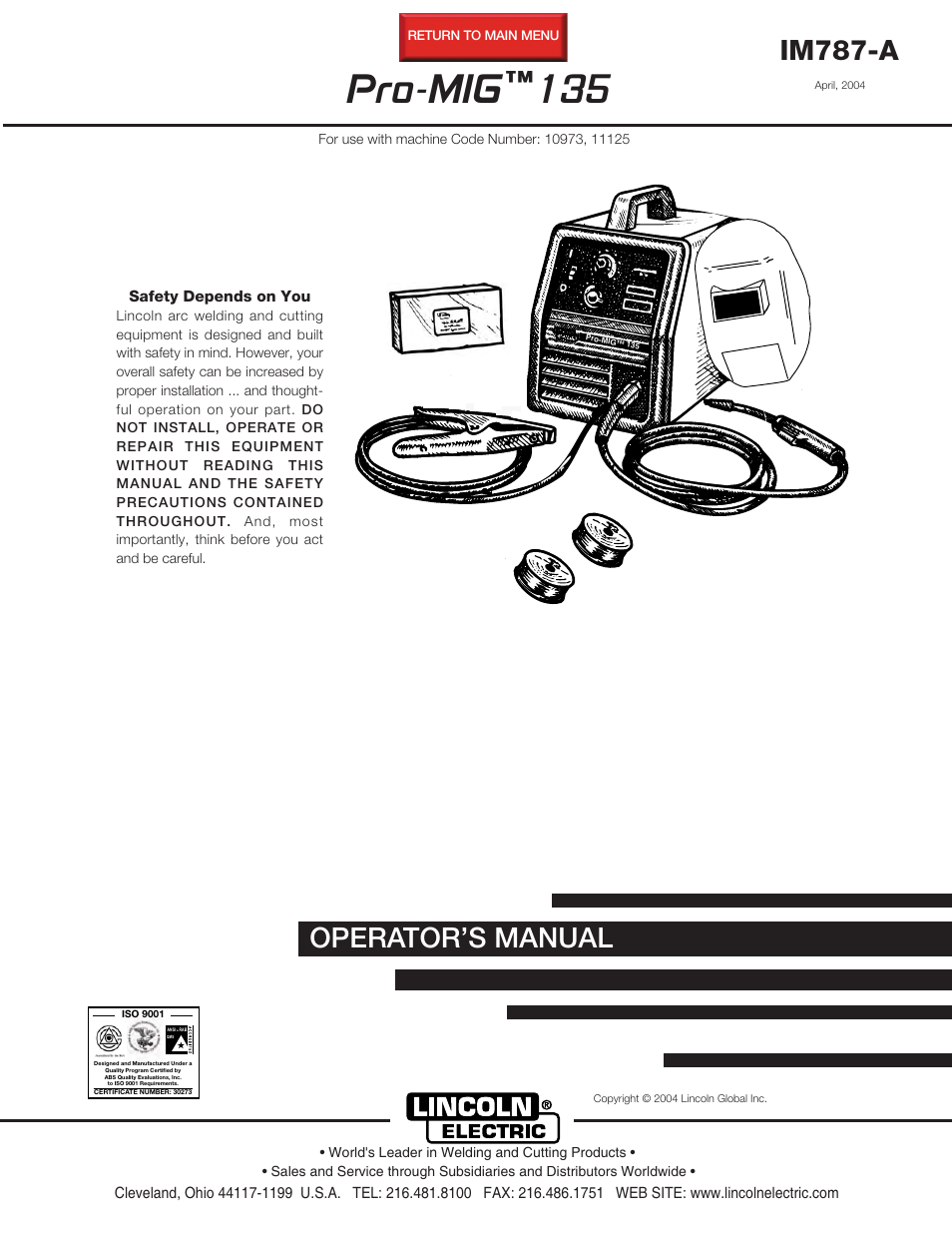 Lincoln Electric IM787 PRO-MIG 135 User Manual | 36 pages