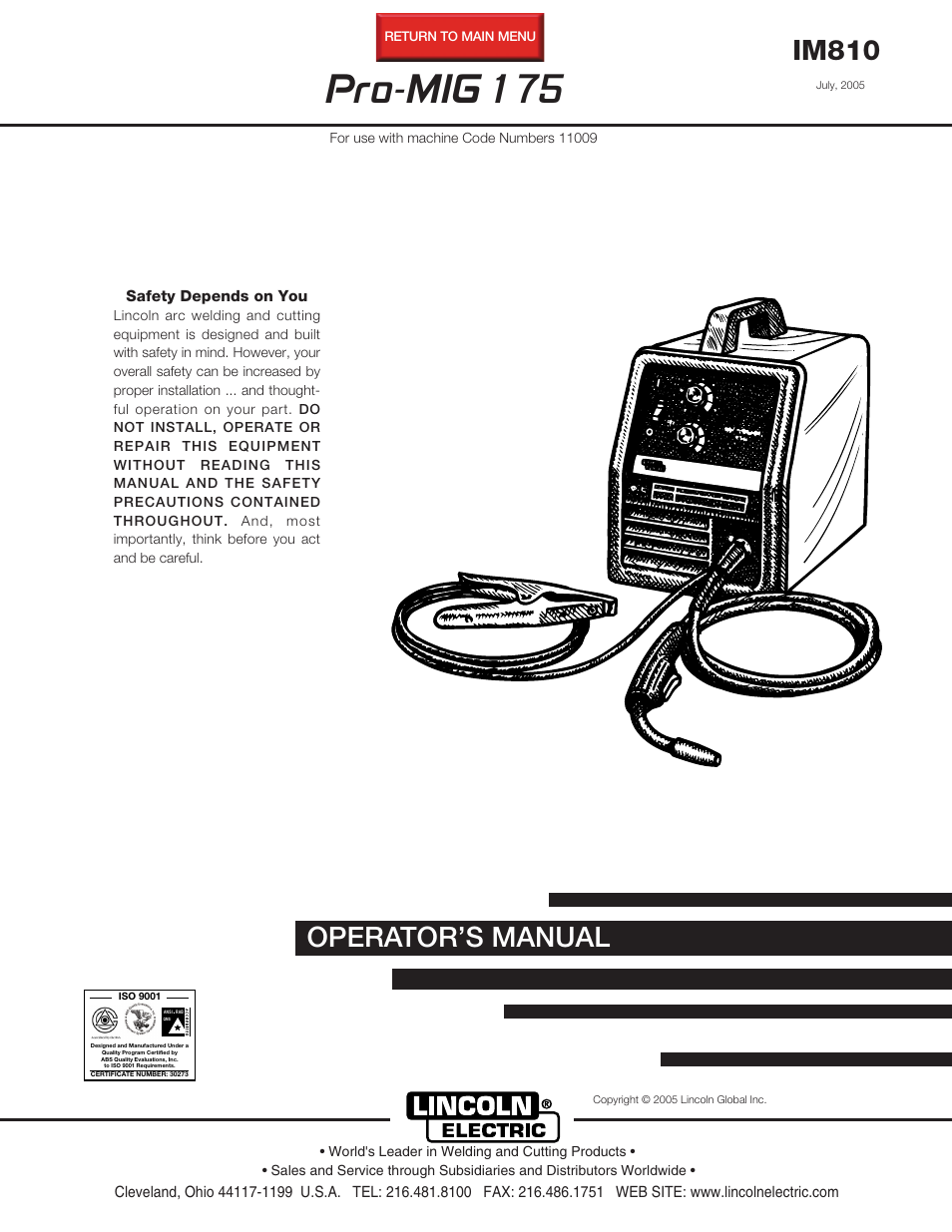 Lincoln Electric IM810 PRO-MIG 175 User Manual | 36 pages