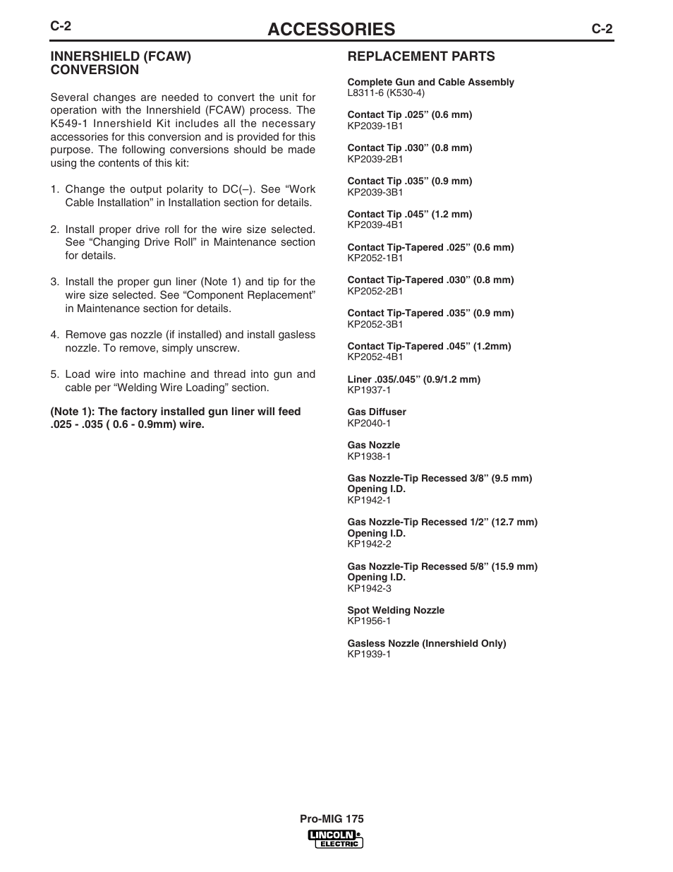 Accessories | Lincoln Electric IM810 PRO-MIG 175 User Manual | Page 22 / 36