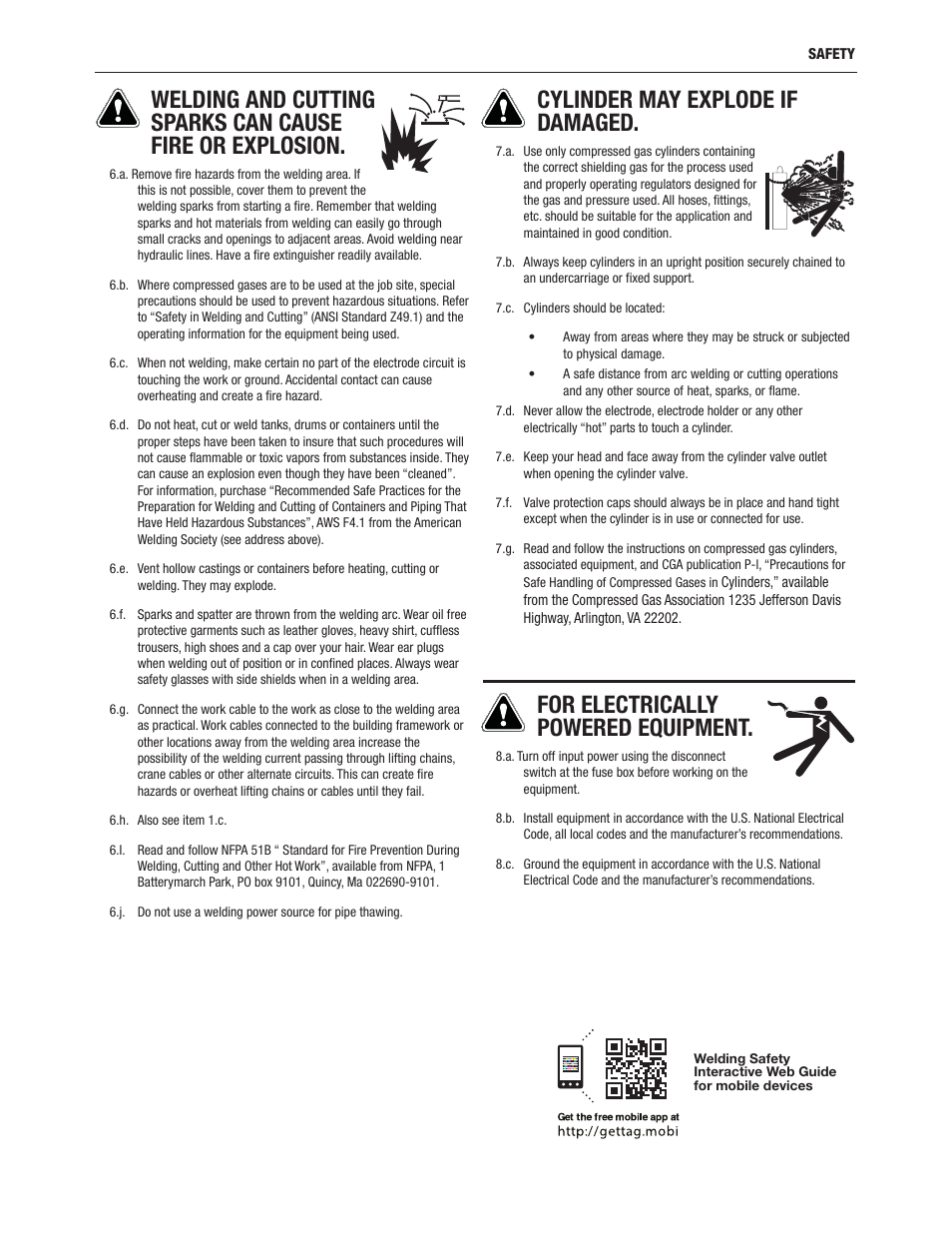 Cylinder may explode if damaged, For electrically powered equipment | Lincoln Electric IM683 PRO-TORCH WATER-COOLED PTW-20,18,250,350 User Manual | Page 5 / 16