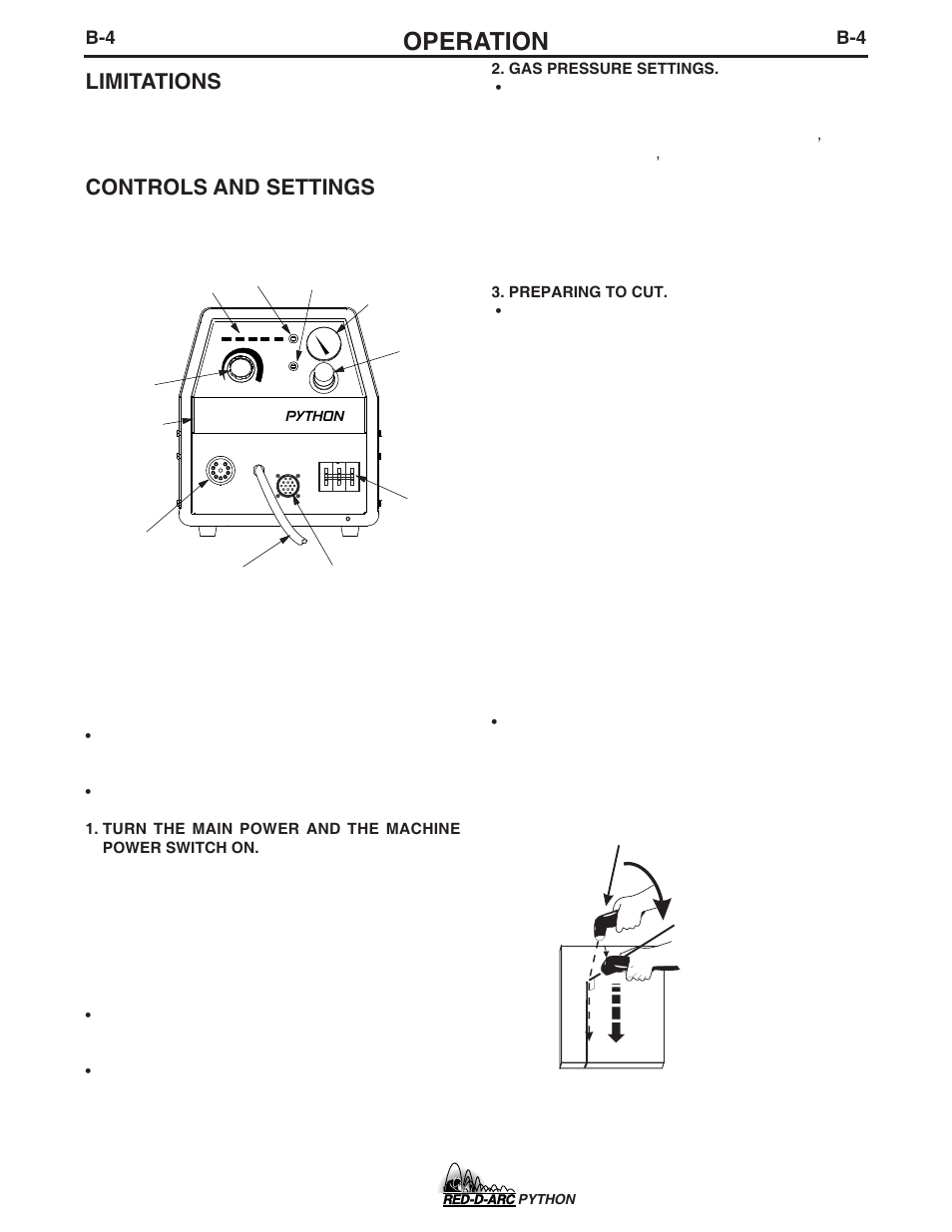 Operation, Limitations, Controls and settings | Lincoln Electric IM648 RED-D-ARC PYTHON User Manual | Page 17 / 37
