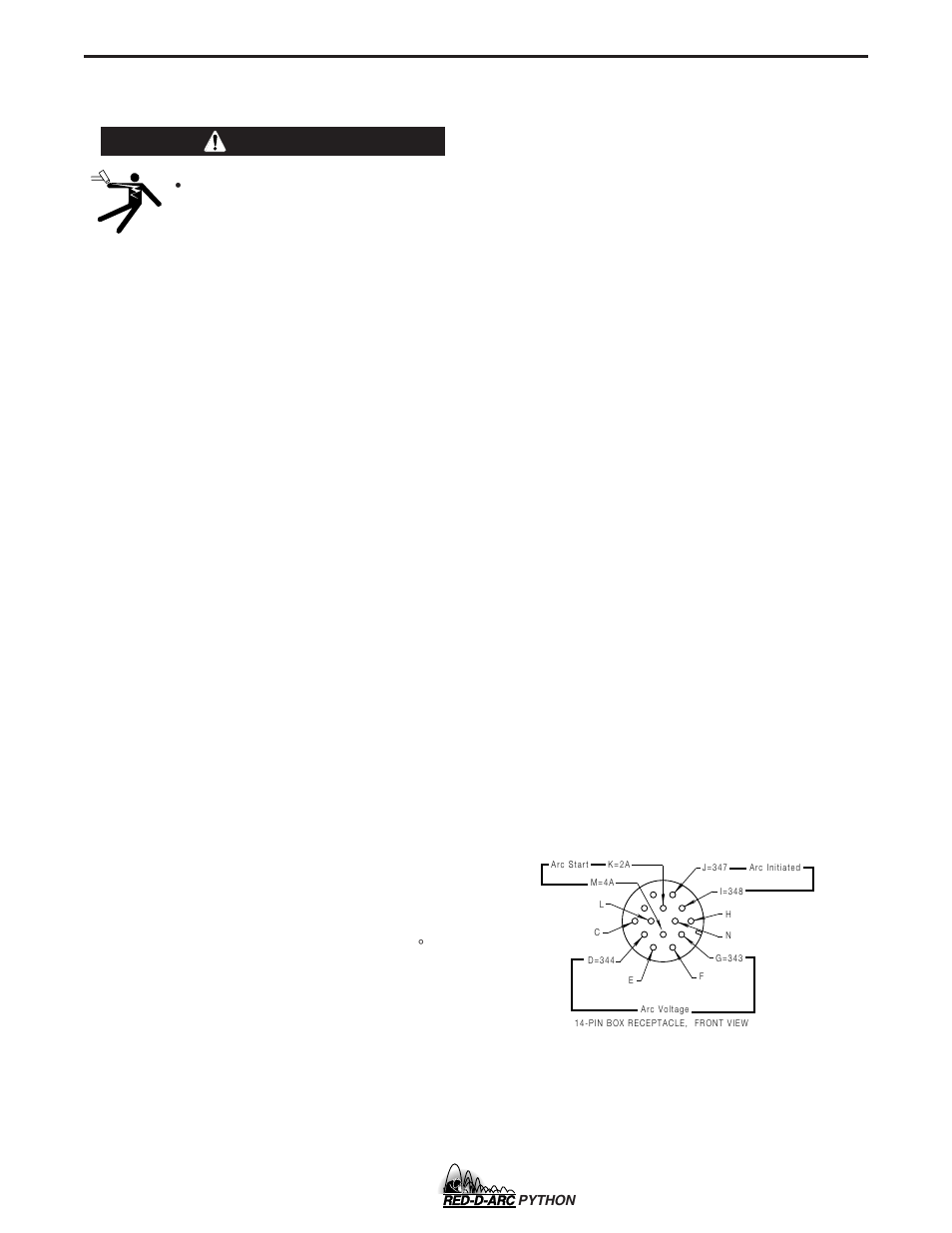 Operation, Machine interface, Warning | Arc start, Arc initiated, Arc voltage | Lincoln Electric IM648 RED-D-ARC PYTHON User Manual | Page 20 / 37